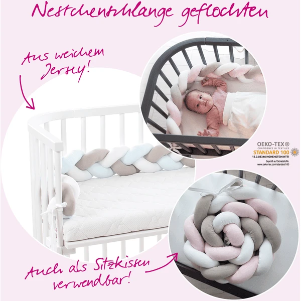 Babybay® Nestje Nestslang Gevlochten Wit / Beige / Roze - Afbeelding 5
