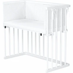 Dreamgood Co-sleeper Beuken Wit Gelakt | Matras Prime Air | Nest, Witte Sterrenmix Lichtgrijs/zilvergrijs