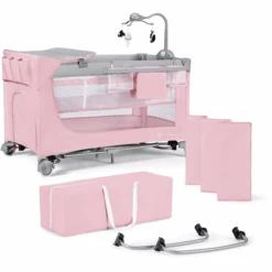 Kinderkraft Reisbedje LEODY Roze Met Accessoires